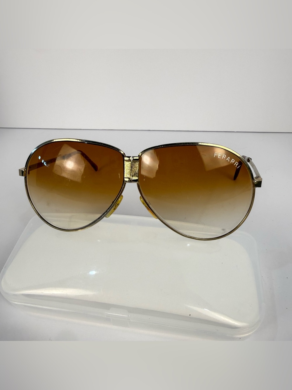 Ferrari Vintage Folding Metal Aviator Sunglasses with Brown Gradient lenses